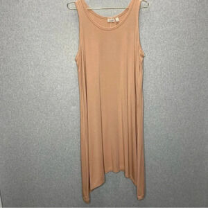 LOGO by Lori Goldstein Peach Sleeveless Sharkbite Hem Midi Dress